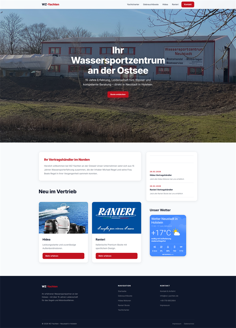 Komplette neue Startseite von WZ Yachten