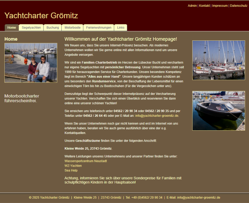 Alte Webseite Yachtcharter Grömitz vor Überarbeitung