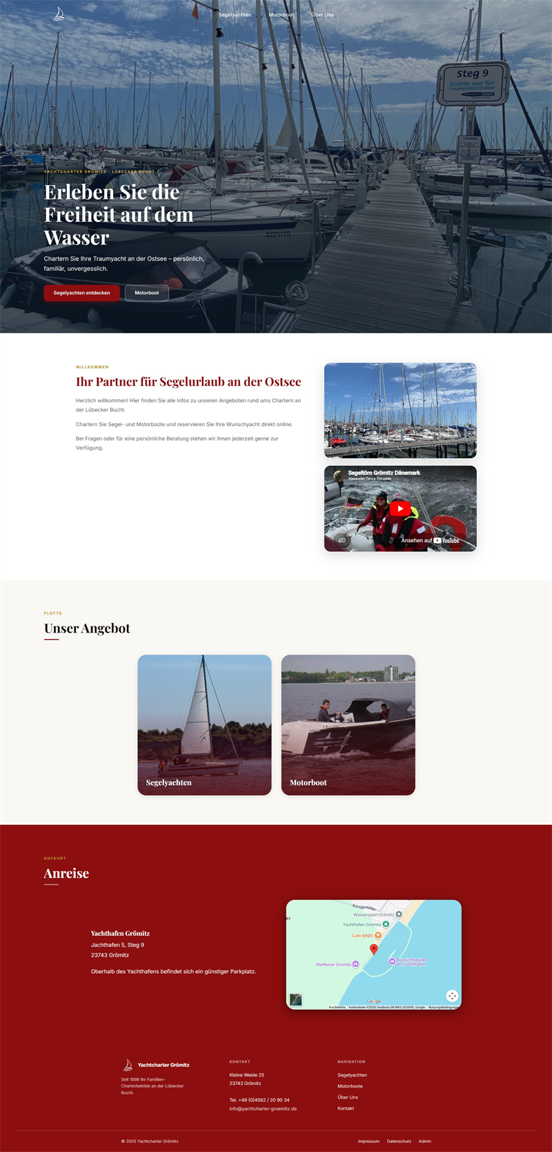 Komplette neue Startseite von Yachtcharter Grömitz